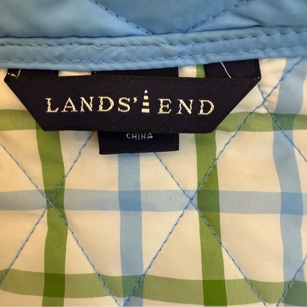 Lands' End Womens Thermolite Quilted Jacket Light Blue Plaid Lining Size Medium - Picture 9 of 13